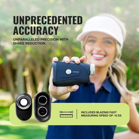 Pro Tour Golf Rangefinder With Slope Technology And Flag Pole Lock Ultra Strength Magnet Laser Range Finder Black held outdoors