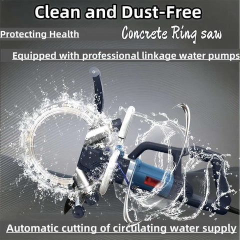 8800W Brushless Electric Circular Saw for Reinforced Concrete and Masonry Cuts with 270mm Depth and Dust Free Operation, featuring water supply system.