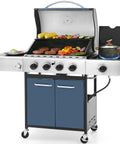 Blue 4 Burner Gas Grill With Side Burner And Porcelain Enameled Cast Iron Grates With Stainless Steel Burners 42,000 BTU Outdoor Kitchen