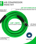 Top Shelf Hybrid Air Compressor Hose 3/8 Inch X 25 Feet Kink Free Kickass Flex Build 300 PSI Max Pressure with Accessories