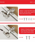 Installation steps for Six Pack 1-1/4 Inch Overlay 40mm Cup 95 Degree Soft Close Concealed Self Closing Three Way Adjustable Face Frame Cabinet Hinges with screws.