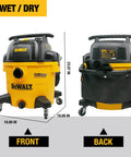 Heavy Duty 10 Gallon Wet Dry Shop Vacuum Featuring Straight Up Quiet Stealth Sonic Motor And Insane Suction Power For Garage Jobsite Workshop Cleanups Or Auto Detailing With All Attachments Included, showing front and back views.