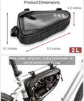 Water Resistant Bike Frame Bag And Under Seat Triangle Pouch For Mountain And Road Bikes, Reflective Cycling Storage, 2L, dimensions shown