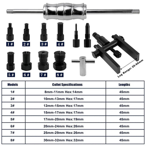 13 Piece Motorcycle Blind Bearing Puller Tool Kit With Slide Hammer And Expandable Collets 8mm Through 32mm for Bikes