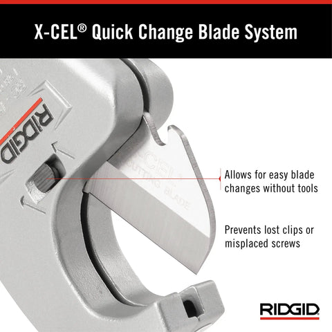 Aluminum Ratchet Action Pipe And Tubing Cutter For Plastic PVC CPVC PP PEX PE And Rubber Hose 1/8 To 1-5/8 Inch With Replaceable X-CEL Quick Change Blade Burr Free Cut And Ergonomic Grips