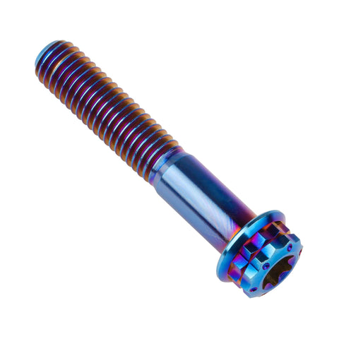 Titanium Flange Bolts 12 Point Head M10 X 40mm Pack Of 4 Burnt Blue Grade 5 Titanium Alloy, 1.25mm Pitch, 16mm Flange