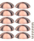 10 Pack Cup Pulls Cabinet Hardware 3.23 By 1.38 Inches With 2.56 Inch Center To Center Holes Brushed Red Copper Zinc Alloy with screws