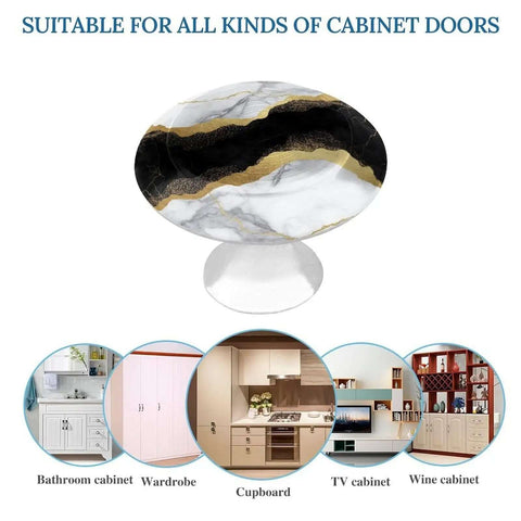 Round Dresser Drawer Pulls Set Of 2 Gold Black And White Marble Cabinet Knobs With Screws Stainless Hardware Display