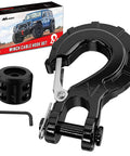 Three Eighths Inch Grade 70 Forged Steel Winch Hook Set With Safety Latch, Cable Stopper And Clevis Slip Hooks, Black, Packaging and Tools