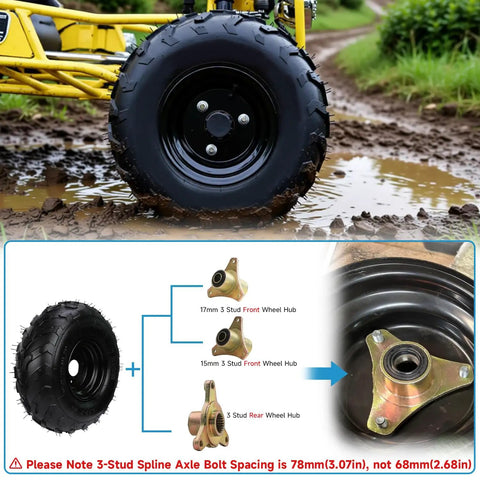 Go Kart Tire With Rim 16x8-7 Replacement For Coolster 110cc 125cc 150cc ATVs Beefy All Terrain Wheel on mud terrain