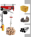 Top Rated 110V Electric Hoist Winch With Remote Control, 440 Lb Capacity For Factories Warehouses Garages And Construction Sites, Includes heavy wood load.