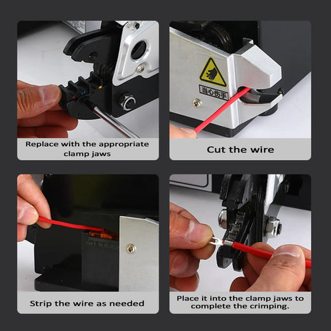 Detailed steps on using the Heavy Duty Three In One Electric Terminal Crimping Machine With Foot Switch And Seven Dies.