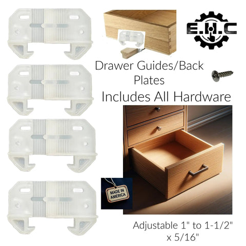 Adjustable Furniture Drawer Guide Back Plates With Full Mounting Kit Includes Four Heavy Duty Units For Kitchen Cabinets And Dressers No Sweat Setup Smooth Glide Performance Fits 1/4 Inch To 5/16 Inch Rails Straight Shot Ready To Go