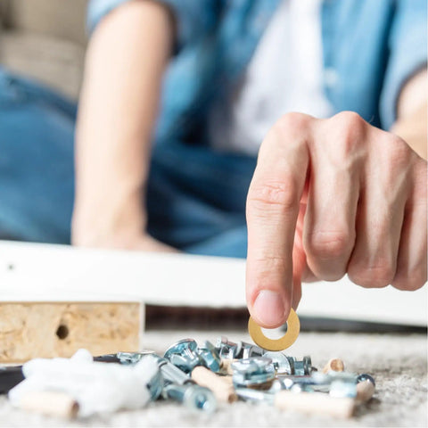 Check out this awesome kit of 50 premium M12x24x2mm flat copper gaskets perfect for sealing heavy-duty fastening tasks and solid electrical connections while handling tough environments with total ease. hand placing brass washer on hardware