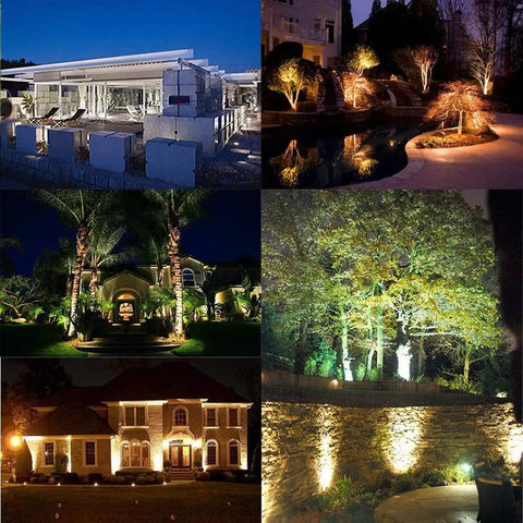 Outdoor Landscape LED Lighting 5W Waterproof Garden Lights COB LED Spotlights illuminating various landscapes at night