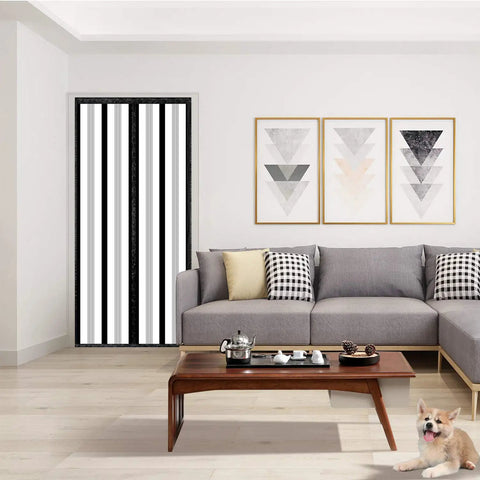 Magnetic Insulated Door Curtain With Hands Free Self Closing Privacy Screen For Year Round Comfort in a modern living room.