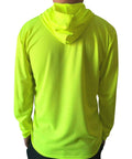 Back view of Hi Viz Hooded Long Sleeve Safety Work Shirt 2 Pack Neon Yellow Breathable Birdseye Polyester UPF 50 Plus.