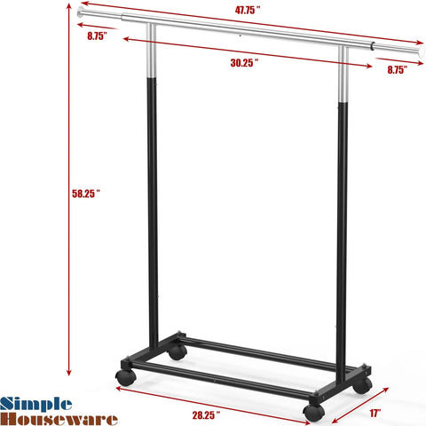 Heavy Duty Steel Clothing Rack With Extensible Top Rod And Chrome Accents In Slick Black Paint Built Solid For Dorm Life And Cramped Closets Easy Setup Rack To Hang All Your Threads Stress Free