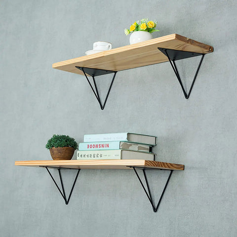 Rock Solid Heavy Duty Shelf Brackets In Matte Black Cast Iron Triangle Wall Mount Supports With Full Hardware Kit Easy Diy Floating Shelves mounted with wood and books.