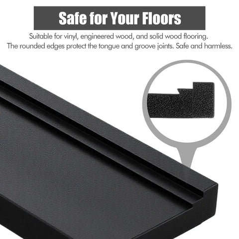 Close-up of black Universal Tapping Block for Vinyl Plank and Laminate Floors, showing detailed edges for safe installation.