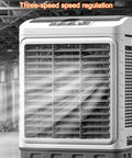 Heavy Duty Portable Swamp Cooler With 13.2 Gallon Water Tank And Six Frozen Ice Packs For Straight Up Sweat Free Relief Plus 120 Degree Oscillating Airflow To Keep Your Entire Home Seriously Chill with three-speed regulation.