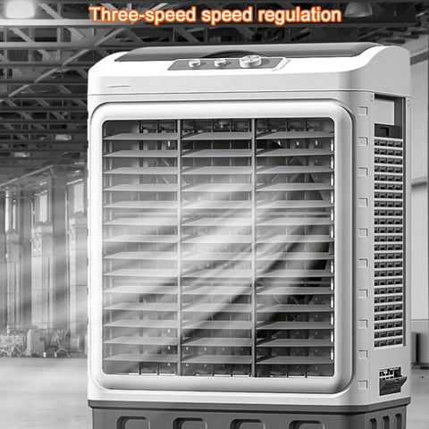 Heavy Duty Portable Swamp Cooler With 13.2 Gallon Water Tank And Six Frozen Ice Packs For Straight Up Sweat Free Relief Plus 120 Degree Oscillating Airflow To Keep Your Entire Home Seriously Chill with three-speed regulation.