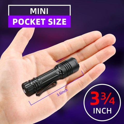 Mini 395nm UV Flashlight With USB C Rechargeable Black Light Beast Mode Powerful Focusable Woods Lamp shown in hand for size