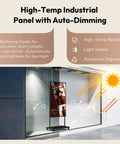 65 Inch Floor Standing Digital Signage 4K UHD Display Android 14 showcasing high-temp panel with auto-dimming feature.