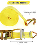 4 Pack 2 Inch Ratchet Straps Heavy Duty 20ft Tie Down Straps With Double J Hooks, 10000 Lbs Break Strength, yellow strap detail