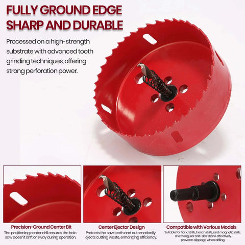 Nexigins 6- and 4-inch bi-metal hole saw set with dust bowl for recessed lights, front view
