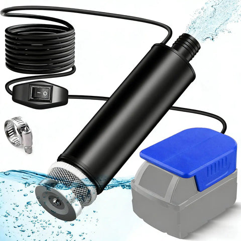 Badass Portable Submersible Sump Pump 500 GPH Heavy Duty Dewatering At 16 Ft Max Lift with integrated sediment filter and hose.