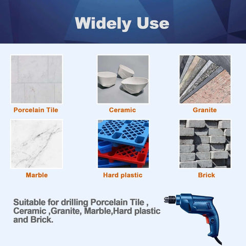 Diamond hole saw set, 10pcs, 1/4in (6mm), round shank for porcelain tile, ceramic, granite, marble, brick