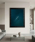 Framed Canvas Wall Art Aerial Rowing Scull In Deep Teal And Navy Ocean Hues With Floating Illusion Modern Black Frame Coastal Nautical Decor