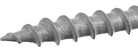 Close-up of Heavy Duty Exterior Deck Screws Epoxy Coated Wood Fasteners Bugle Head 8 x 1-1/4 Inch showing tapered point.