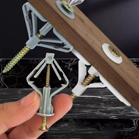 Heavy Duty Gypsum Board Expansion Screws With Nylon Butterfly Anchors held in hand, showcasing secure grip design for mounting.