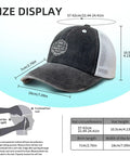 Size display of All Day Comfort Unisex Adjustable Trucker Cap With Breathable Mesh, featuring cap dimensions and mesh details.
