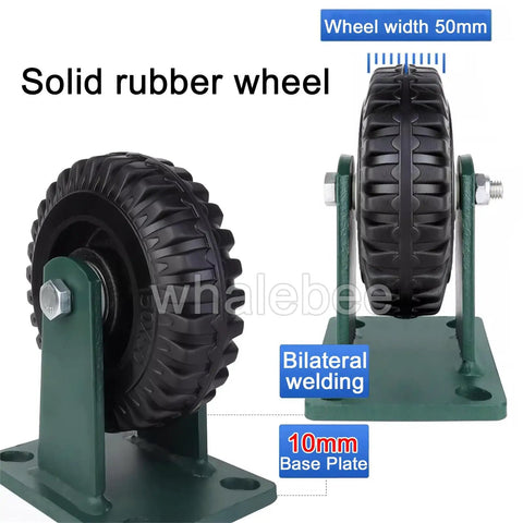 Heavy Duty Industrial Casters 6 And 8 Inch Set Of 4 Rock Solid Swivel Units With Heavy Locking Brakes Solid Rubber Wheels mounted on 10mm base plate.