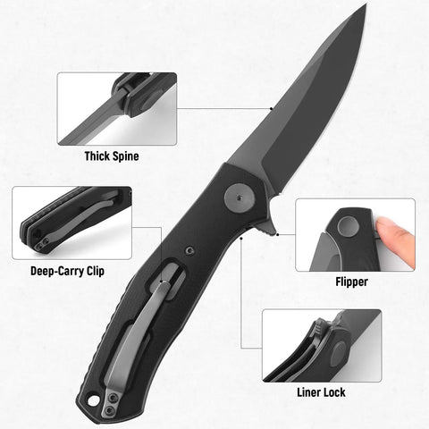 Folding Pocket Knife With 3.23 Inch Stainless Steel Blade And G10 Handle Pocket Clip EDC Knife Compact Camping Survival Knife