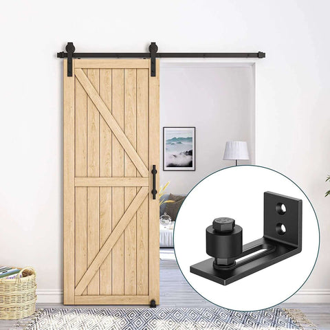 Heavy Duty Sliding Barn Door Floor Guide With Adjustable Roller, Flush Bottom Design, 2 Pack, Stainless Steel Brushed Finish, installed