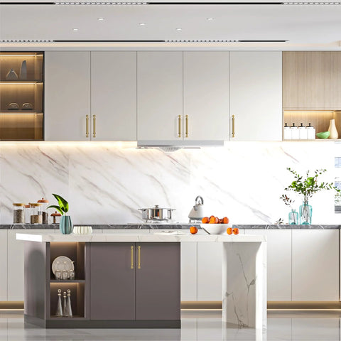 Modern kitchen with 10 Pack 5 Inch Champagne Bronze Cabinet Handles For Kitchen Cabinets And Drawers 128mm Cabinet Pulls Hardware installed