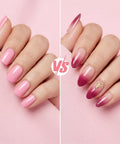 Comparing manicures using 500 Piece Mini Nail Sponges Kit With Pickup Tool And Storage Box for ombre and solid nail art designs.