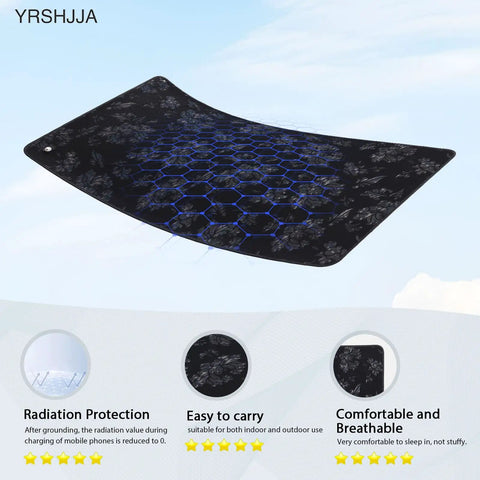 Universal Grounding Mat Kit With Wrist Strap for Sleep Boost, Pain Relief, 23.6x13 inch, featuring 3D contact design, black pattern