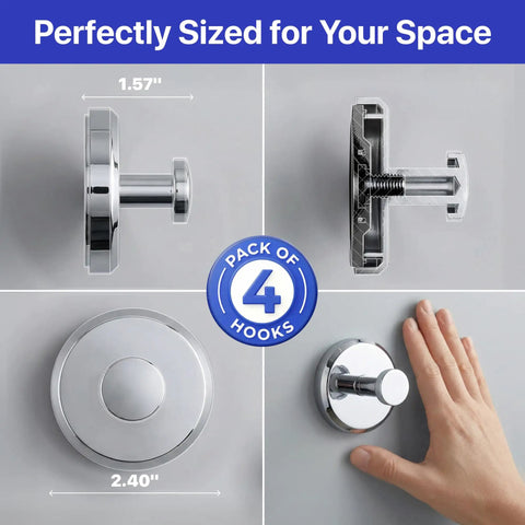 Suction Cup Hooks 4 Pack For Shower And Bathroom Towel Holder No Drill Strong Hold On Tiles Glass Doors And Mirrors Chrome Finish