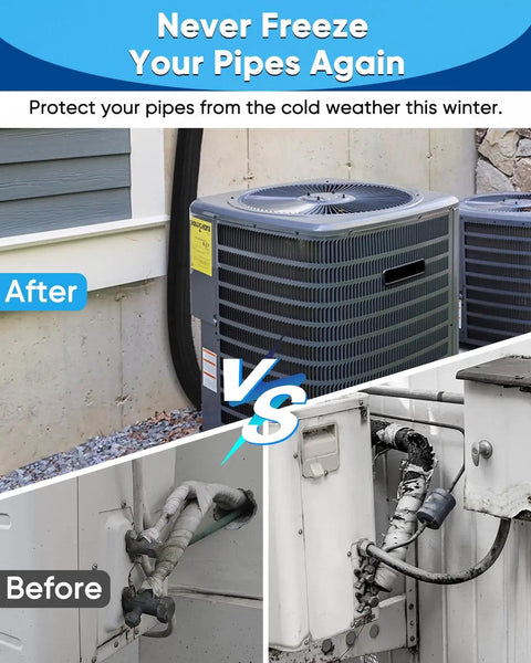 Comparison of HVAC systems with and without triple layer copper pipe insulation for outdoor protection against freezing.