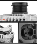Close-up of Beefed Up 220A 12V CW Alternator With 6 Groove Pulley For Jeep Grand Cherokee 2011-2021, Dodge Charger 2011-2022.