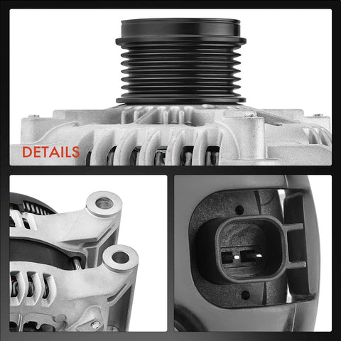 Close-up of Beefed Up 220A 12V CW Alternator With 6 Groove Pulley For Jeep Grand Cherokee 2011-2021, Dodge Charger 2011-2022.
