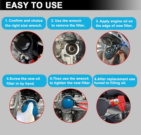 Step-by-step guide using Beefed Up Adjustable Oil Filter Pliers Set With 10, 12, 14, And 16 Inch Pliers, Universal Removal Tool.