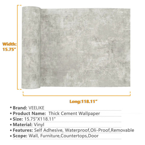 Concrete Wallpaper Peel And Stick With Limewash Texture For Walls Dope Cement Look Waterproof Removable Self Adhesive Contact Paper For Bedrooms Bathrooms And Countertops 15.7 By 118 Inches Roll displayed in a roll