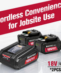 Cordless Copper Pipe Press Tool Kit With Six VUS Jaws For One Half To Two Inch Fittings, showing 18V lithium-ion batteries