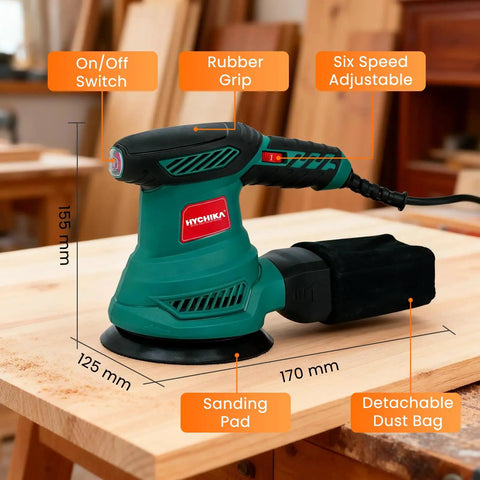 5 Inch Random Orbital Sander With 13000 RPM Power, 6 Variable Speeds, Powerful Motor, 12 Sanding Pads, Efficient Dust Collection Bag